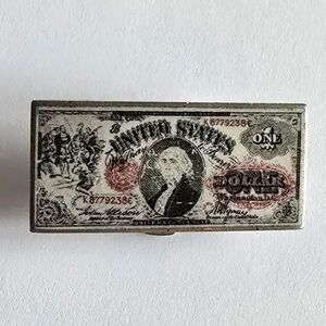 Vintage silver certificate button pin dollar money numismatic silver tone